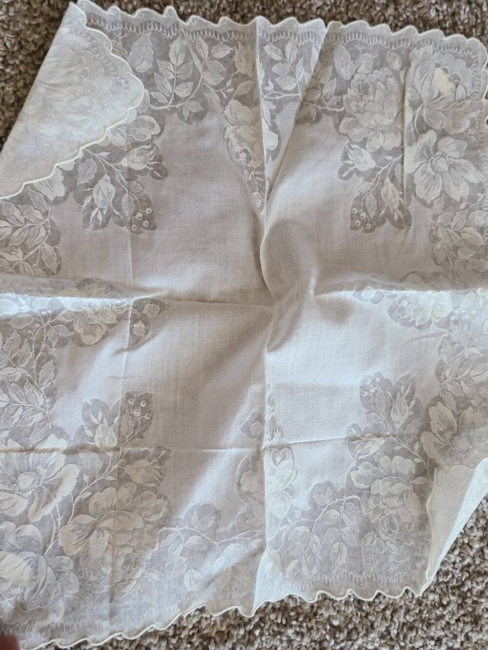 VTG NWT Morsly Square Hanky White 100% Cotton Made in Switzerland Scalloped Edge